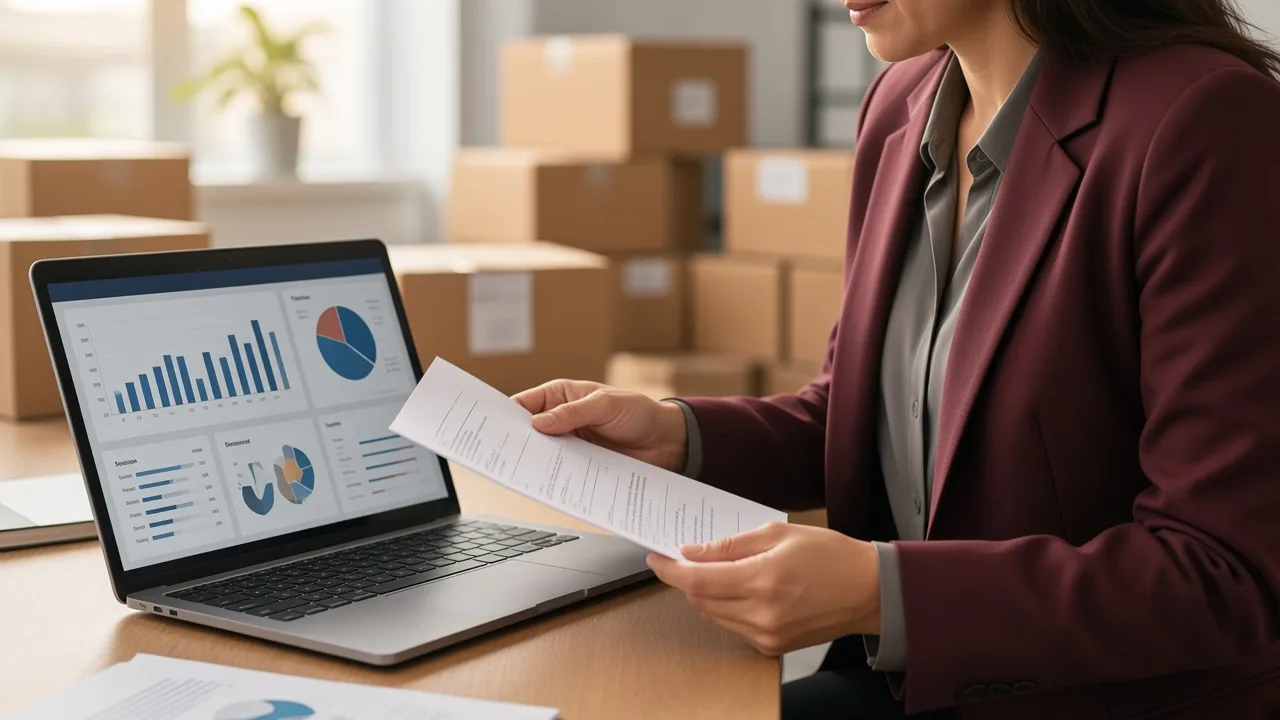 E-commerce seller comparing a sales report with a bank statement